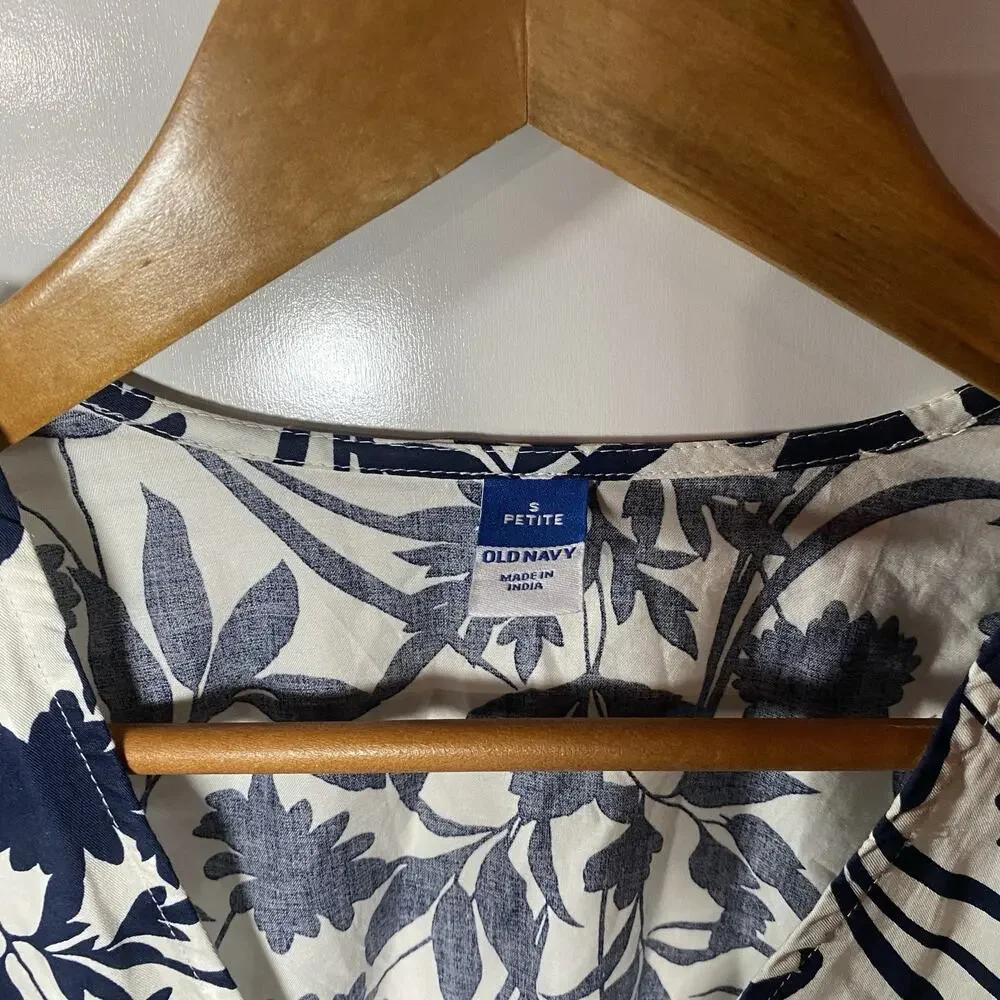 Old Navy Waist Defined Floral Puff Sleeve Tie-Wrap Blouse Small Petite Cottage
